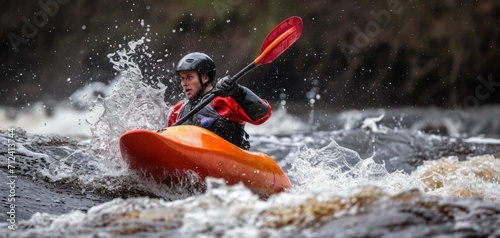 Whitewater kayaking, extreme kayaking by AI generate. photo