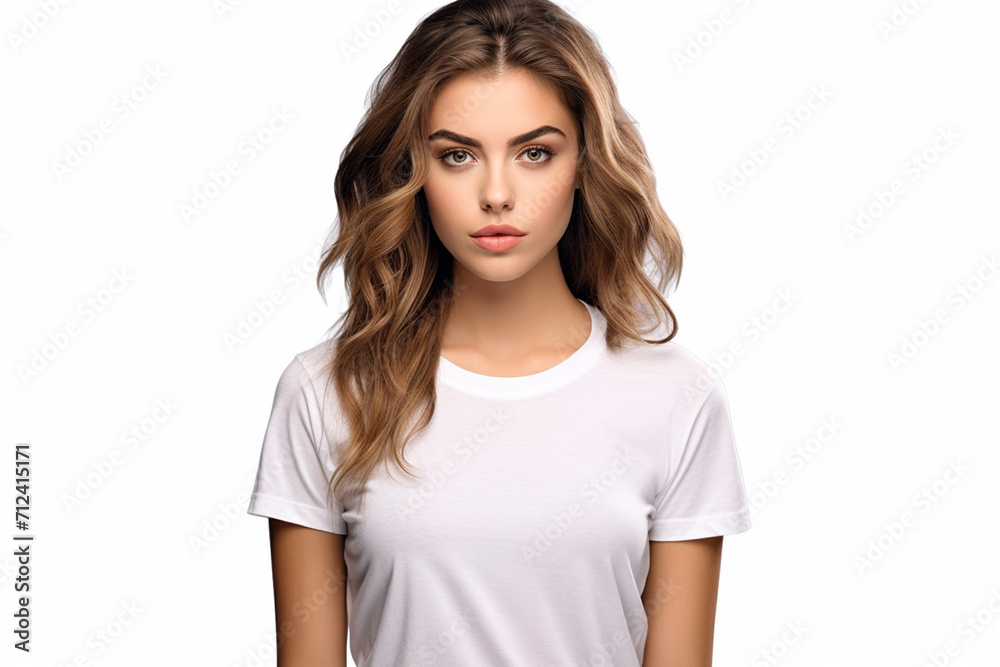 Woman in White Tshirt Mockup created with Generative AI Woman in White Tshirt Mockup created with Generative AI