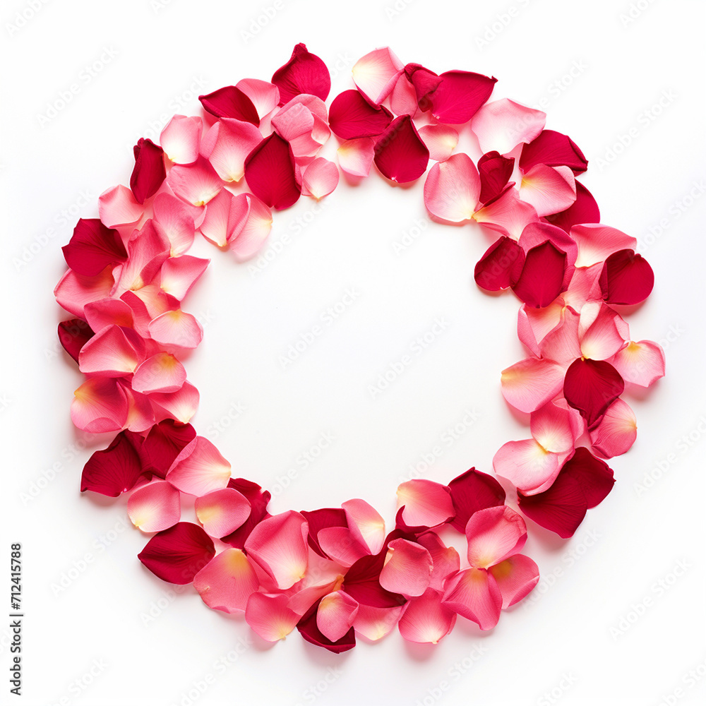 Rose flower petals circular border on isolated background - ai generative Rose flower petals circular border on isolated background - ai generative