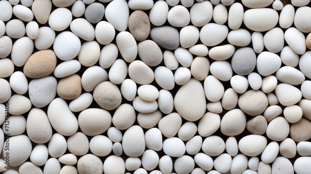 Polished White Pebble Background: Loose, Smooth Stones Round Out Serene Texture for Landscaping Polished White Pebble Background: Loose, Smooth Stones Round Out Serene Texture for Landscaping