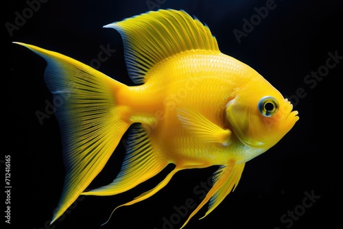 Yellow Fish in Water - Close-up of Tropical Fish Swimming in Aquarium with Natural Sunlight,