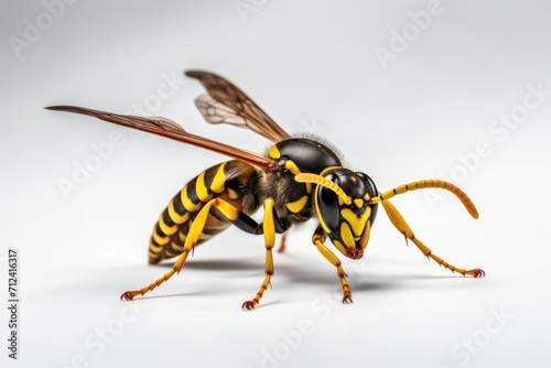 Yellow Jacket Wasp Isolated on White Background - Close-up Macro Shot of Beautiful Insect