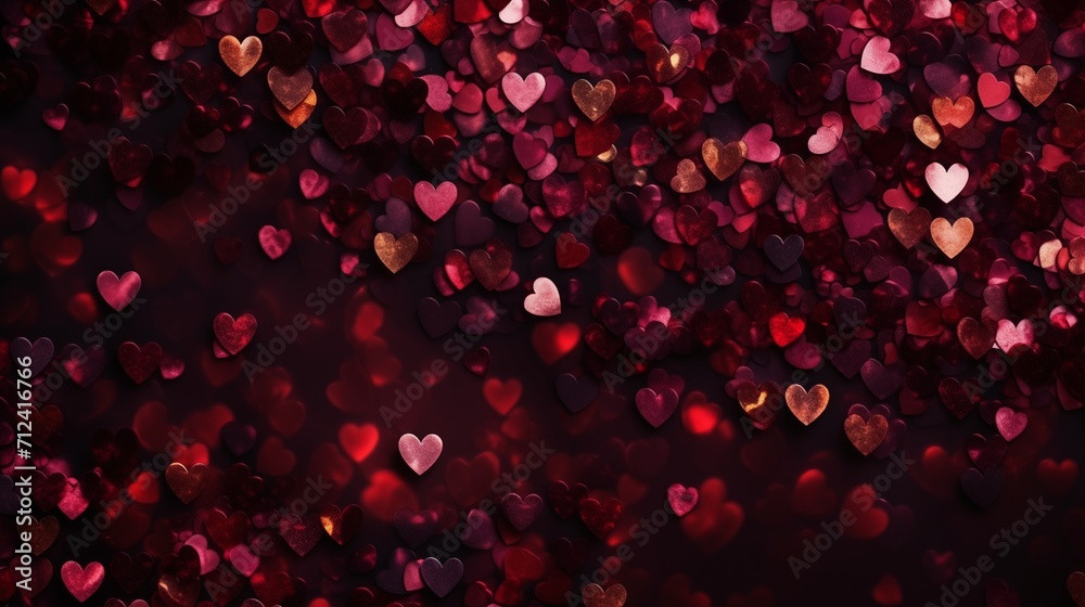 Valentines day background, background with tiny pink, magenta and purple sparkling hearts.