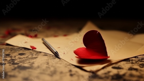 Red broken heart. Love falling apart concept. Valentine's Day background. photo