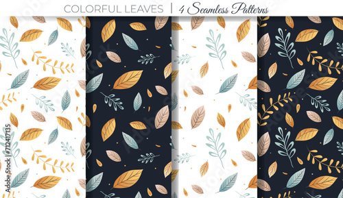 Vector seamless pattern of colorful leaves. Set оf vector floral patterns. Backgrounds with leaves