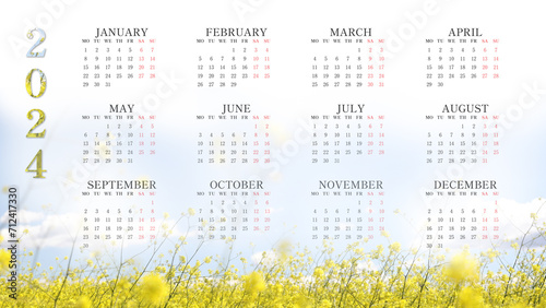 2024 Desktop 4k Spring Theme English calendar with a simple minimalist design in vertical format, good for office desk, business, and personal use