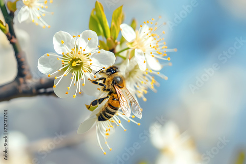 Bienenaktivität im Frühling: Eine Biene sammelt Nektar an einer zarten Sommerblüte