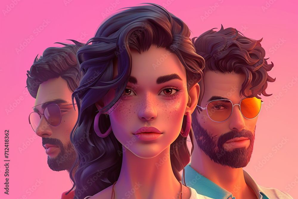 Fototapeta premium Human portrait game background style 3d stylish illustration