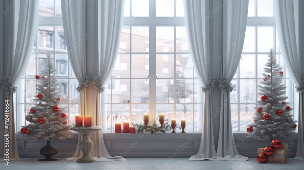 Embrace the serenity of an empty room with soft curtains, as sunlight pours through the windows, creating a clean and inviting photo background