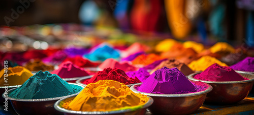 Explore the significance of the colorful powders used in Holi celebrations, symbolizing the victory of good over evil and the arrival of spring photo