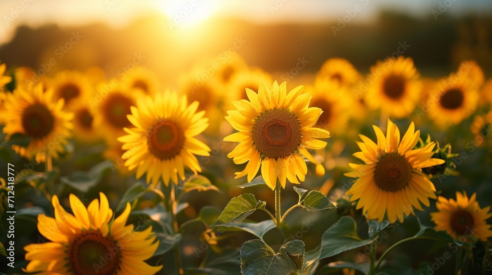 Sunflowers reaching towards the sun in a vast sun-kissed field.