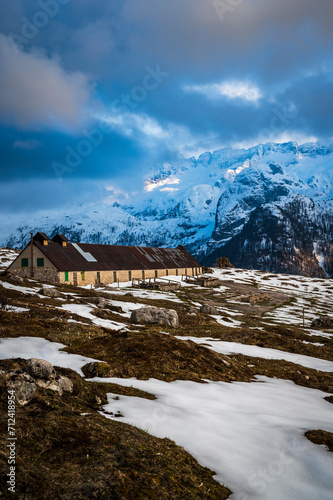 Snow on Mount Canin and Montasio. Spring snow