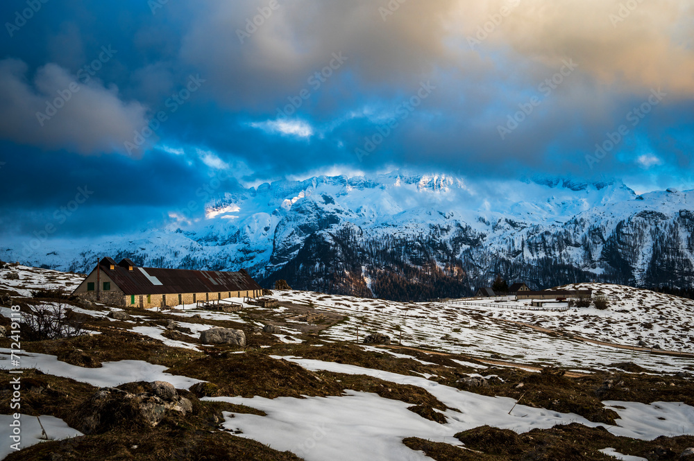 Obraz premium Snow on Mount Canin and Montasio. Spring snow