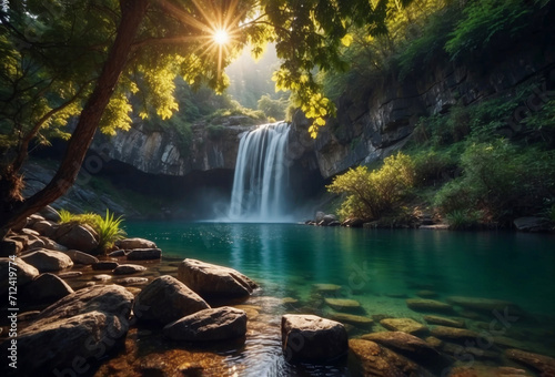 Beautiful waterfall countryside background