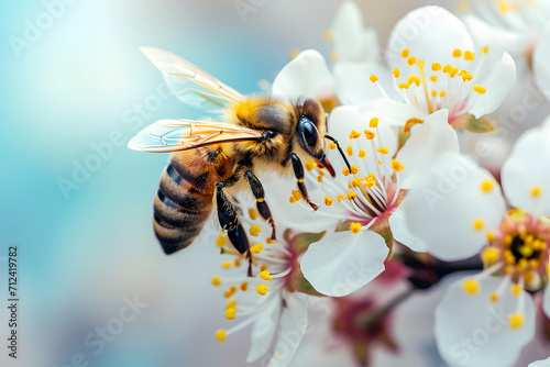 Bienenaktivität im Frühling: Eine Biene sammelt Nektar an einer zarten Sommerblüte © Seegraphie