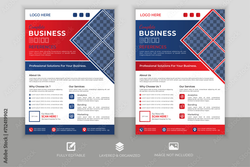 Modern Corporate business flyer design template, poster flyer pamphlet brochure cover design layout space for photo background, vector illustration template in A4 size, real estate, marketing agency