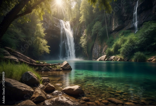 Beautiful waterfall countryside background