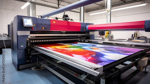 Large wide digital inkjet printing machine during production. 