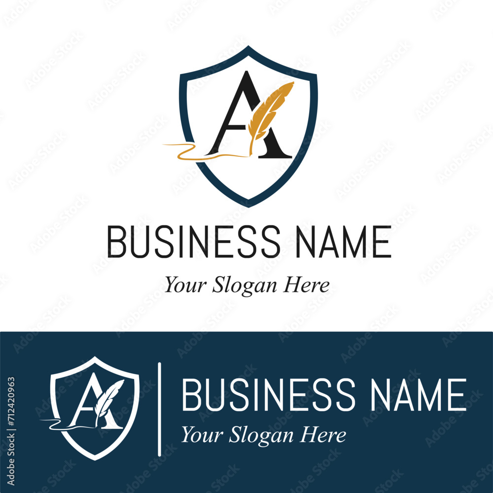 Initial A Letter with Feather Writing for Publisher, Notary, Writer Company Business Logo Design Idea