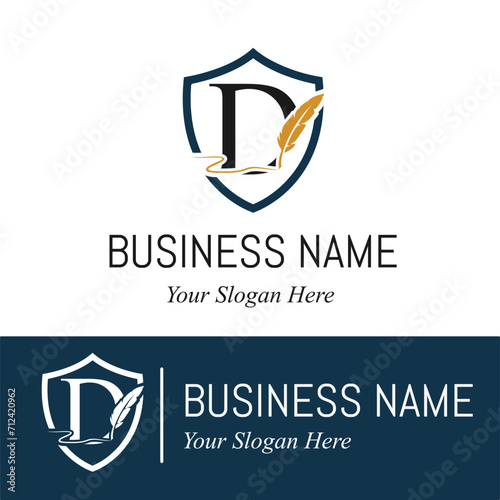 Initial D Letter with Feather Writing for Publisher, Notary, Writer Company Business Logo Design Idea