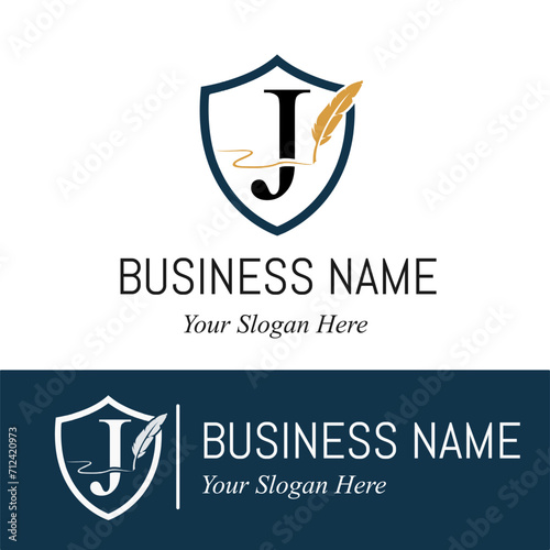 Initial J Letter with Feather Writing for Publisher, Notary, Writer Company Business Logo Design Idea
