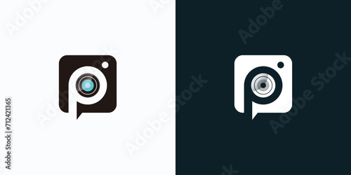 Vector logo design illustration of letter P and camera lens.
