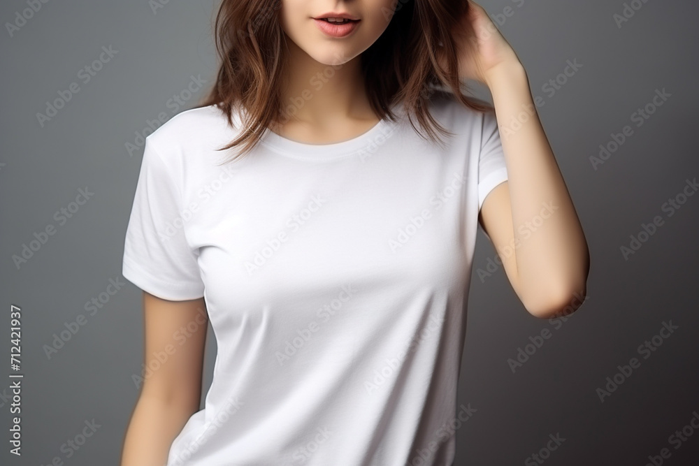 Obraz premium Woman in White Tshirt Mockup created with Generative AI