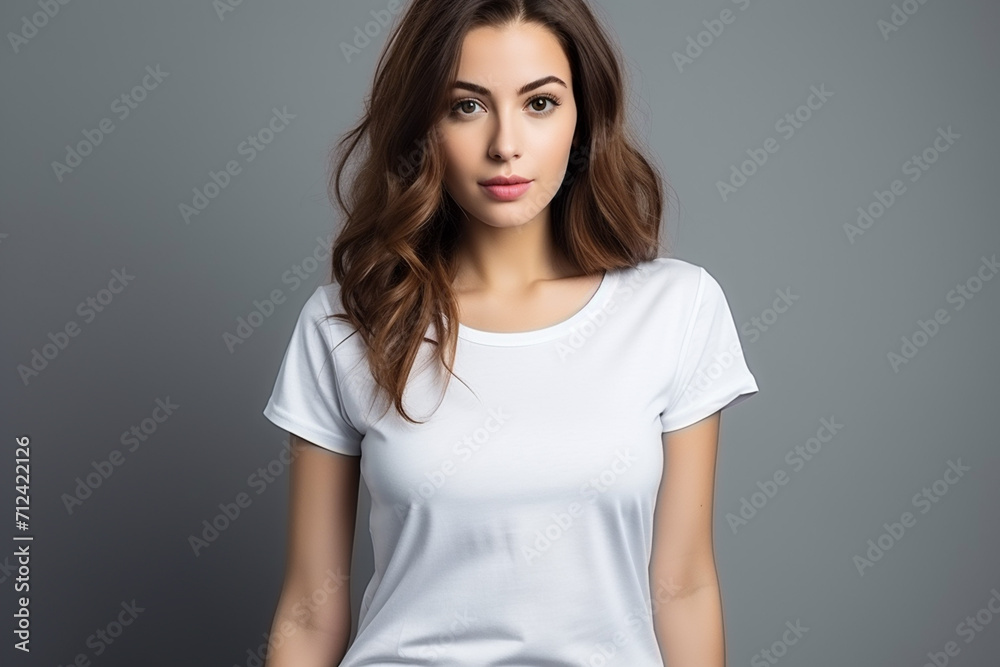Woman in White Tshirt Mockup created with Generative AI Woman in White Tshirt Mockup created with Generative AI