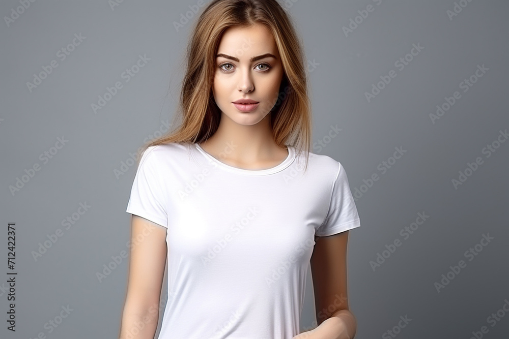 Woman in White Tshirt Mockup created with Generative AI Woman in White Tshirt Mockup created with Generative AI
