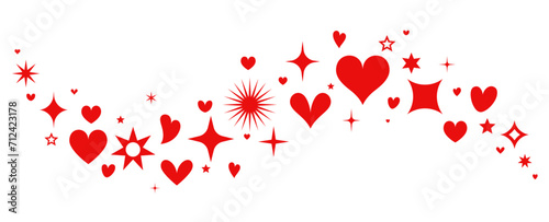 Fototapeta Naklejka Na Ścianę i Meble -  Hearts border with stars and sparkles. Wave shape. Valentine's Day banner.