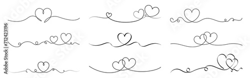 Heart borders set. Continuous line art hearts. Heart banner or divider for Valentine's Day or Mother's Day photo