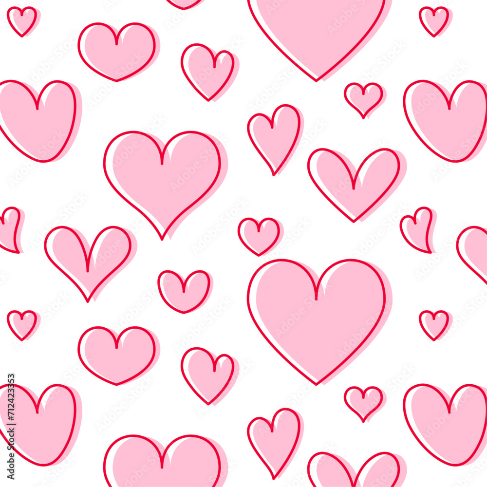Hearts seamless pattern. Valentine's Day background with pink and red hearts