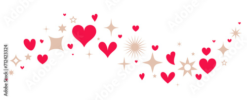 Valentine's Day border, gold and red hearts and stars banner