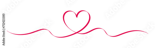 Heart border. Line art heart banner. Valentine's Day or Mother's Day pink divider