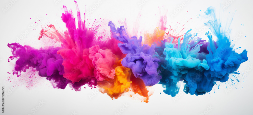 splashing colorful powder on frame on white background