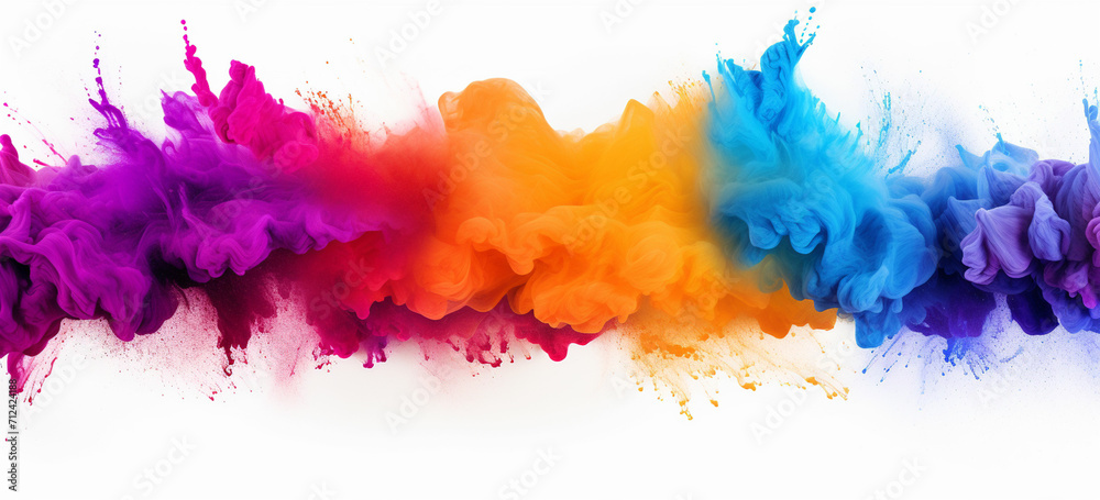 splashing colorful powder on frame on white background