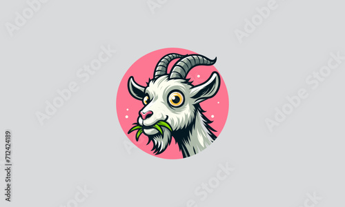 cartoon of head goat eat grass vector mascot design