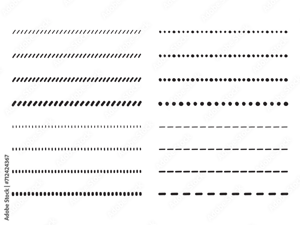 手書きの点線・ドットの飾り罫のあしらいセット　　かわいいおしゃれな罫線　白黒