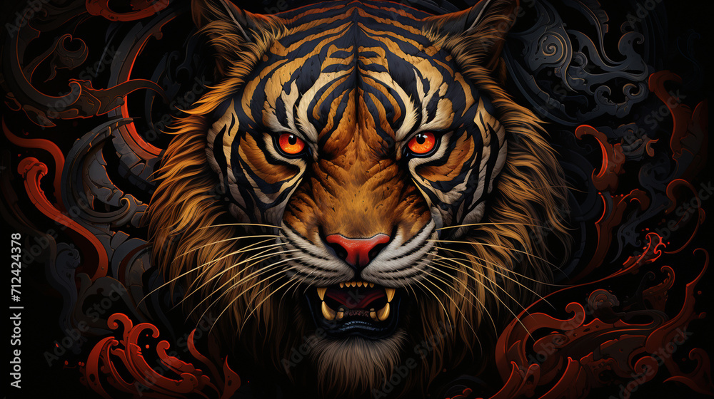 Face tiger close up wallpaper background , Generate AI