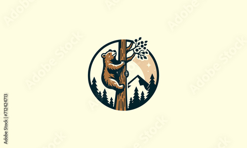 beer climbing tree vector logo flat design