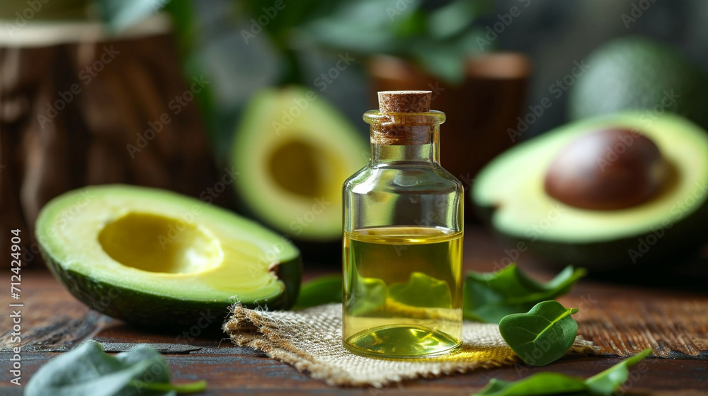 avocado oil extract in a small bottle. selective focus. Generative AI, avocado oil extract in a small bottle. selective focus. Generative AI,