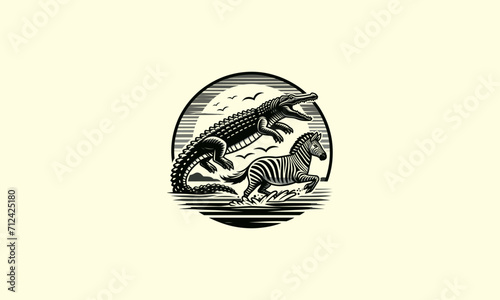crocodile and zebra vector illustration logo design