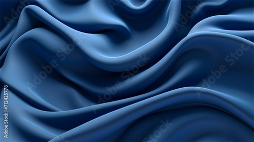 Abstract blue black background. Blue silk satin texture background. Beautiful soft wavy folds on shiny fabric. Dark elegant background for your design. 