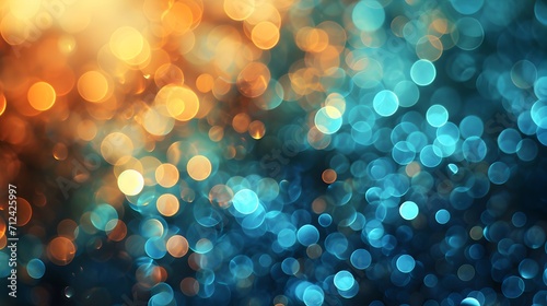 Decoration bokeh glitters background, abstract shiny Backdrop with circles,modern design overlay with sparkling glimmers. Blue and golden backdrop glittering sparks with blur effect photo