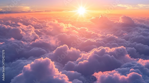 Bright Sun Shines Above Clouds in the Clear Blue Sky