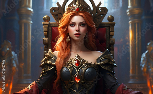 A princess with red hair sitting on a throne