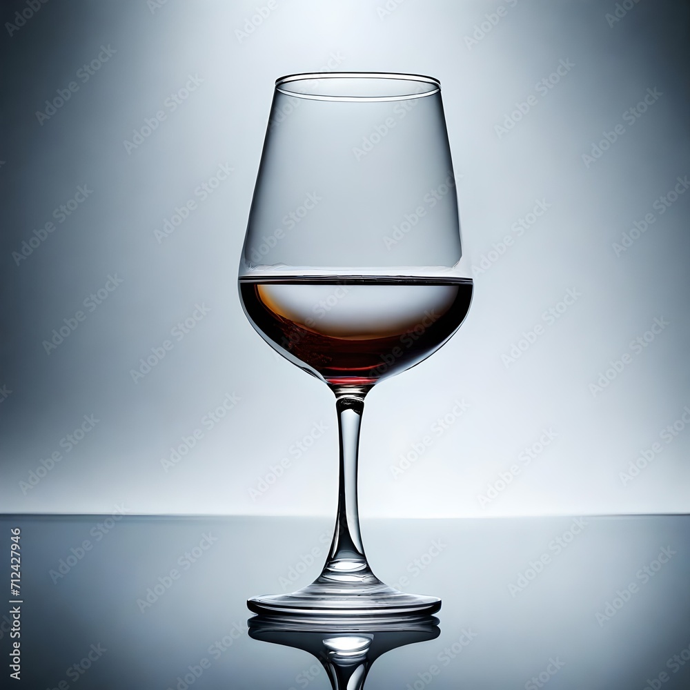 A solitary crystal wine glass, captured in a moment of suspended clarity against a transparent and pristine background