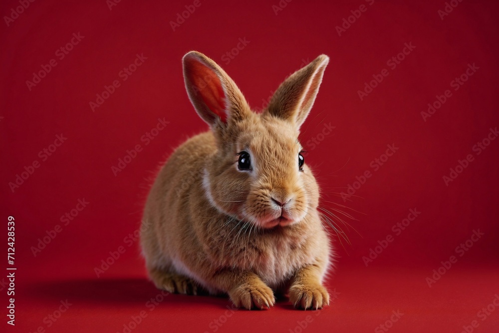 Obraz premium rabbit on red backdrop, copy space