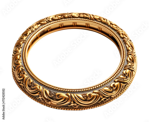 round gold ornate picture frame isolated on a transparent background