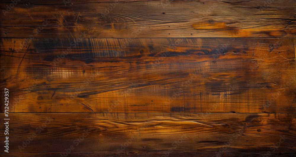 Oak wood with grain texture for copy space. Old rustic ancient hardwood. Three-dimensional, rich brown and golden colour. Photo banner panorama by Vita - obrazy, fototapety, plakaty 